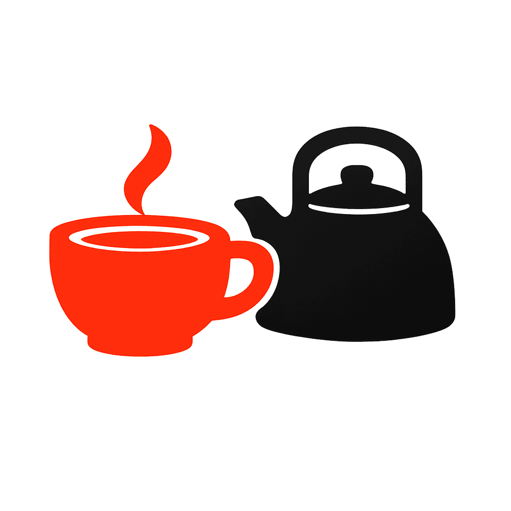 An illustrated coffee cup and kettle